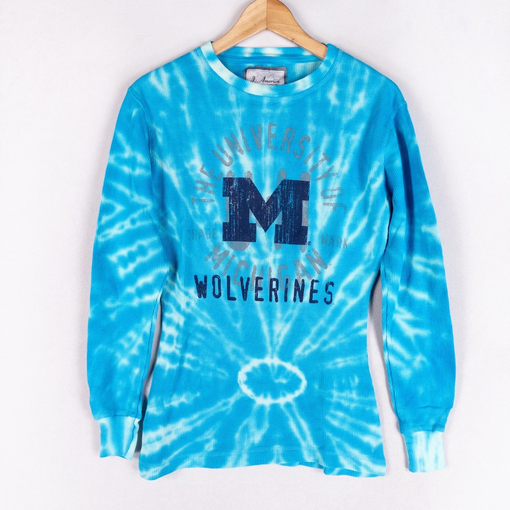 J. America Michigan Wolverines Thermal Shirt Womens Large Blue Tie Dye Waffle